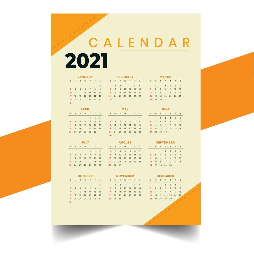 2021 orange modernes Kalenderdesign vektor