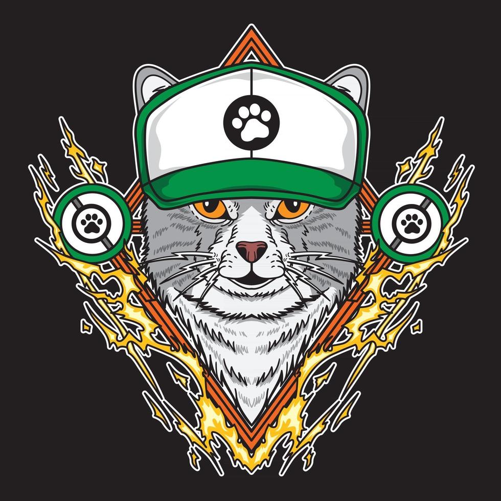 Katze mit Trucker-Hut und Blitzelement-Vektorillustration vektor