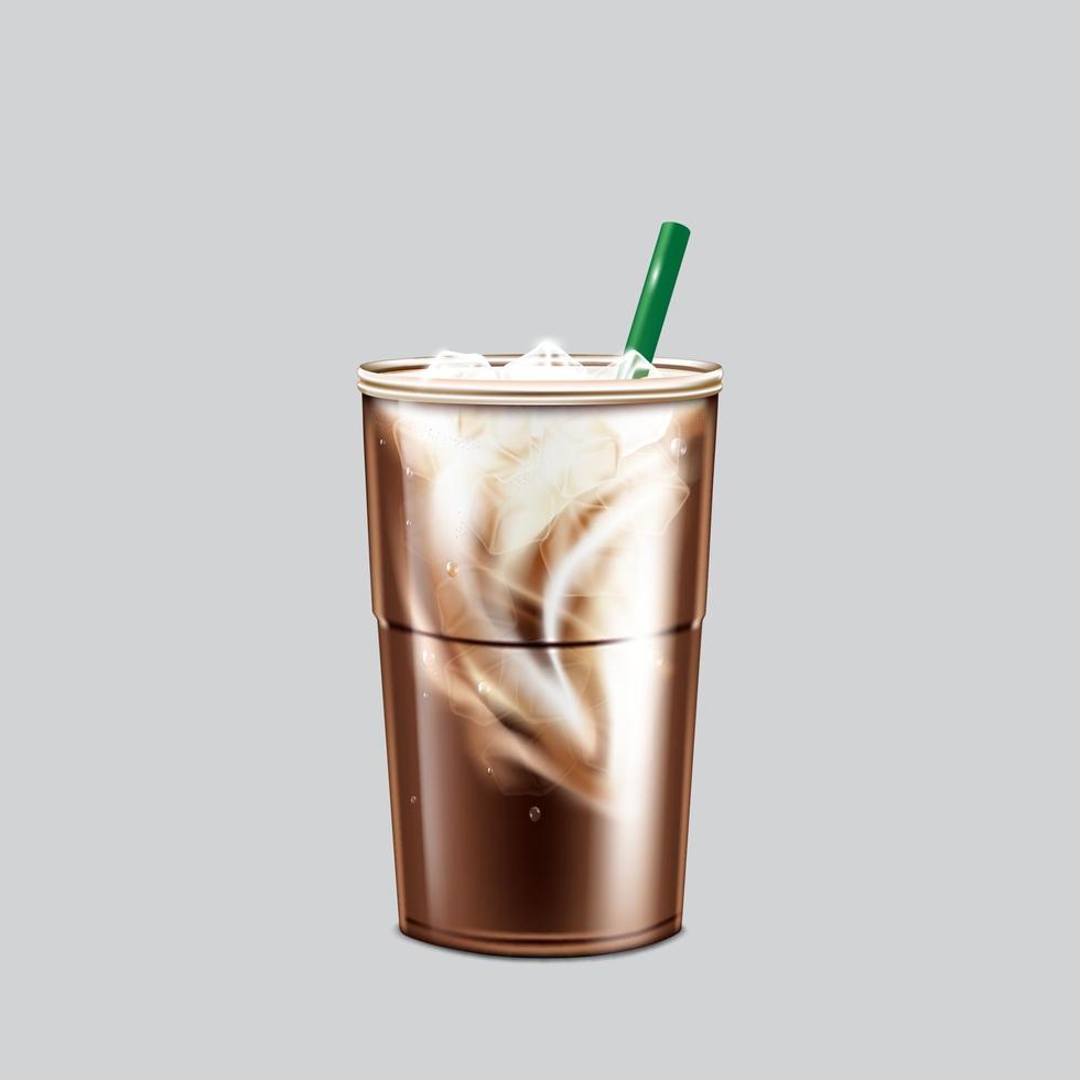 iskaffe latte i plastkopp isolerad på vit bakgrund. vektor