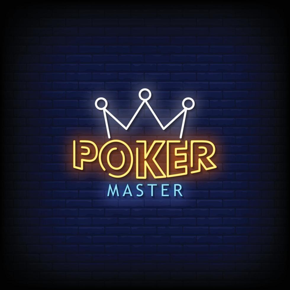 Poker Master Neonschild auf Mauer vektor