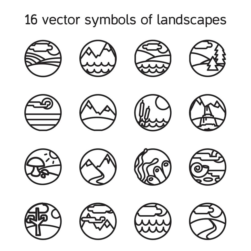 landskap ikoner samling. natur symboler vektor