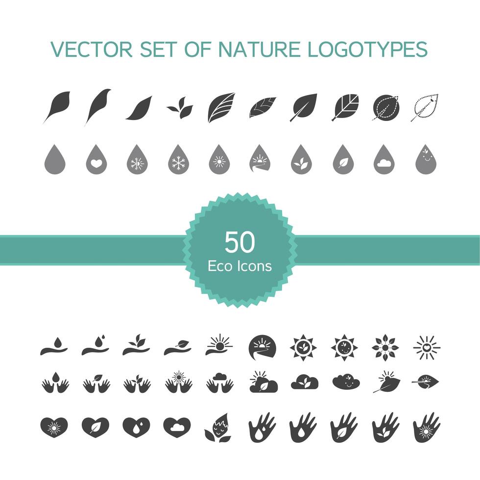 Vektorsatz von 50 Ökologiesymbolen, Naturlogo nature vektor