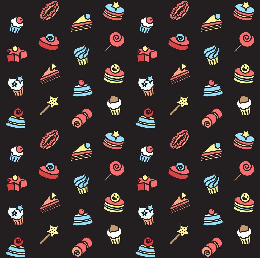 nahtloses Muster von Bäckerei- und Kuchensymbolen. Süßigkeiten, süßes Set vektor