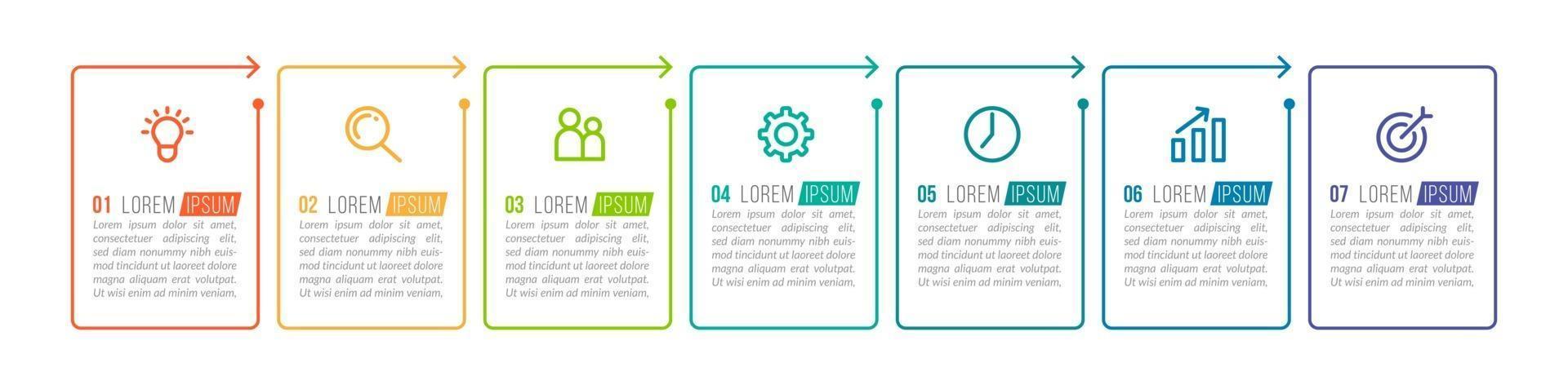 Infografik-Designvorlage mit Symbolen und 7 Optionen oder Schritten vektor