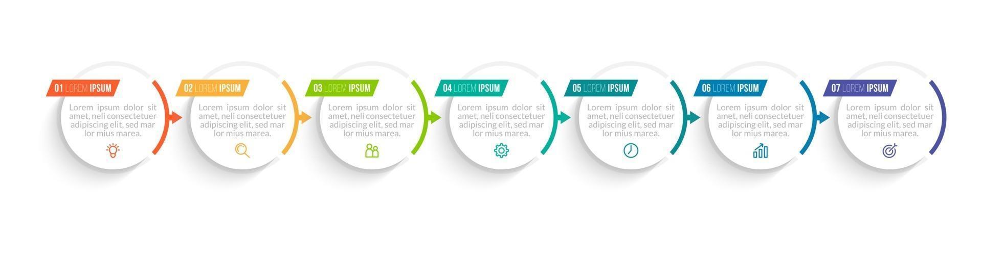 Infografik-Designvorlage mit Symbolen und 7 Optionen oder Schritten vektor