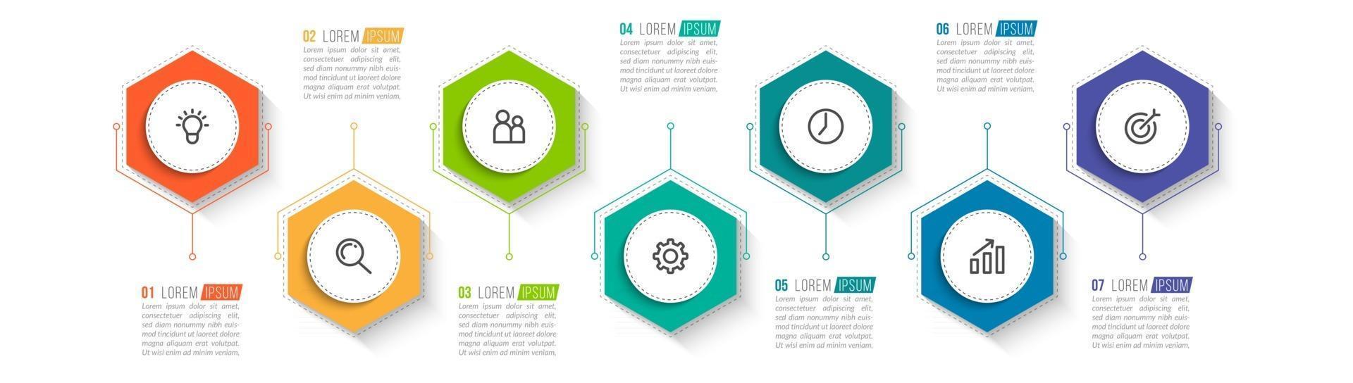 Infografik-Designvorlage mit Symbolen und 7 Optionen oder Schritten vektor