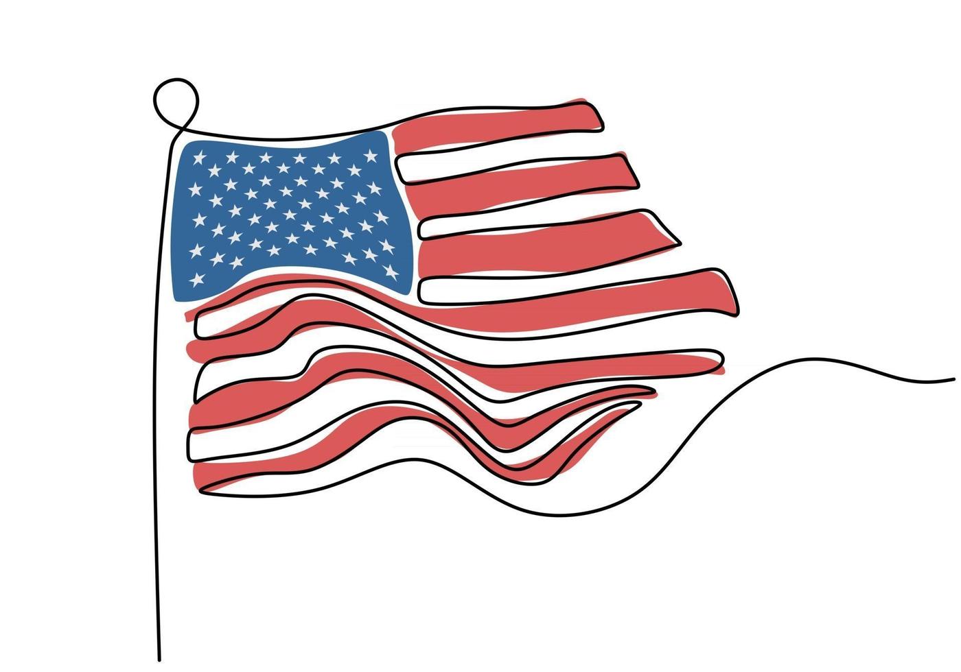 amerikansk flagga kontinuerlig en linje ritning minimalistisk design vektor