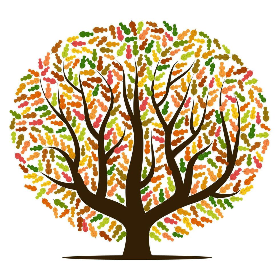 Herbst Baum mit Gelb, orange, braun und Grün Blätter. Vektor Illustration