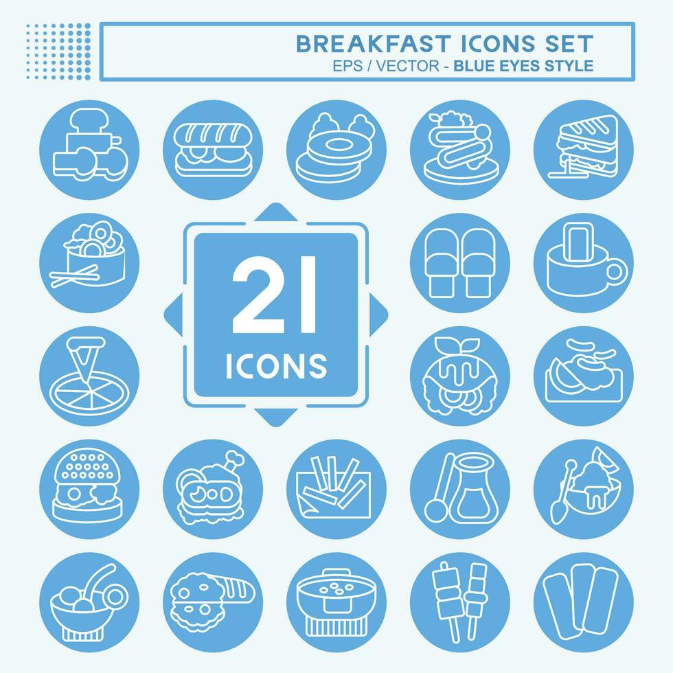 ikon uppsättning frukost. relaterad till mat, diner symbol. blå ögon stil. enkel design redigerbar. enkel illustration vektor