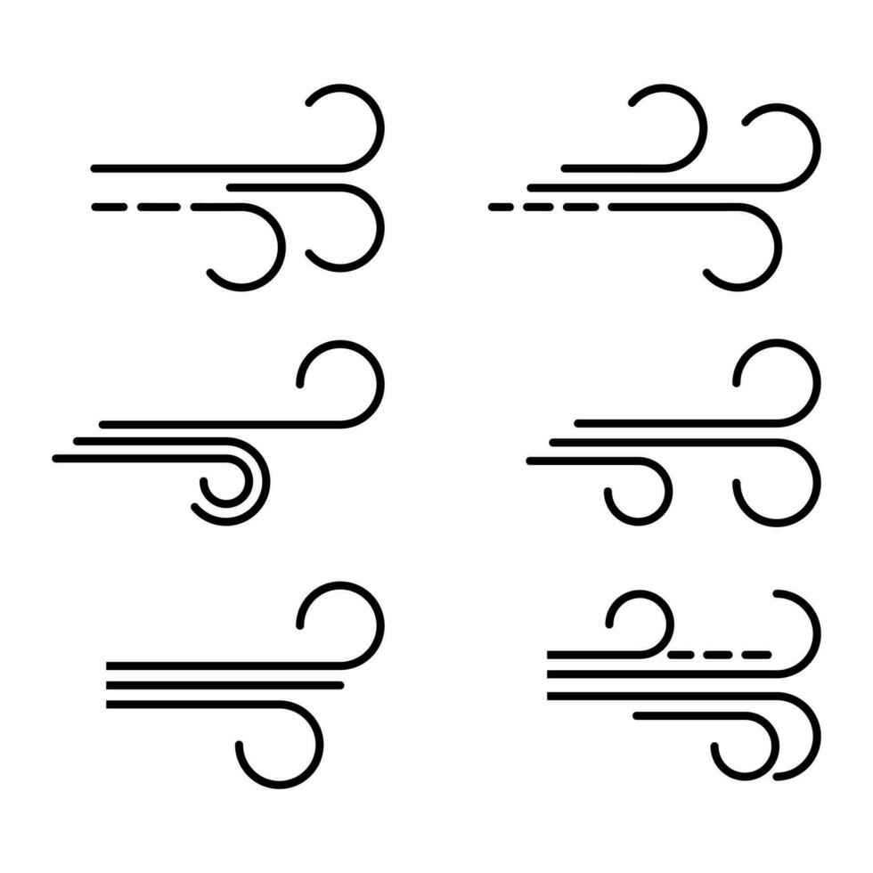 Wind fließen Symbol Vektor Clip Art auf Satz. Wind Gekritzel Schlag, Böe Design isoliert auf Weiß Hintergrund