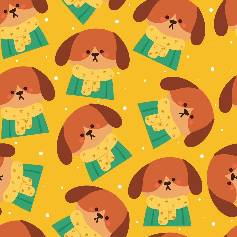 nahtlos Muster Karikatur Hündchen tragen Sweatshirt und Gelb Schal. süß Tier Hintergrund zum Textil, Geschenk wickeln Papier vektor