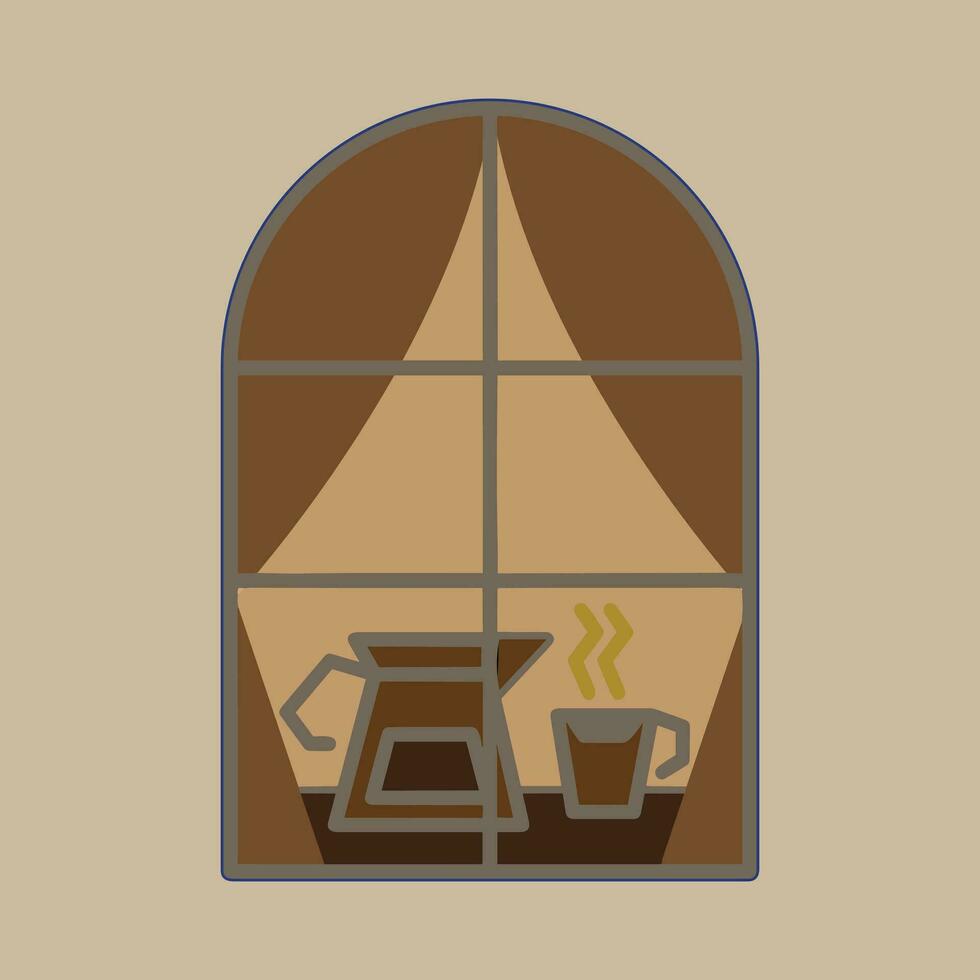 Kaffee. Banner zum Cafe, Restaurant, Kaffee Träume Thema. Kaffee Tasse Symbol im das Linie Stil. Vektor Illustration auf ein braun Hintergrund