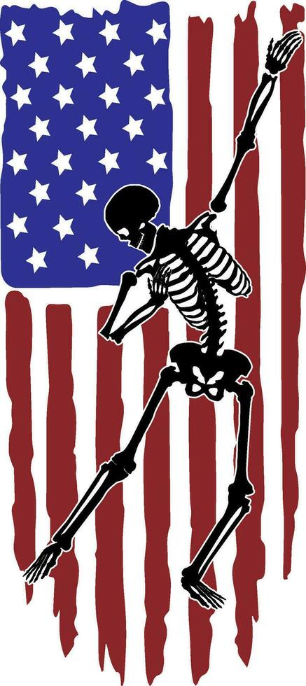 dabbing skalle bedrövad amerikan flagga, skalle, 4:a av juli, patriotisk, halloween skelett, dans skelett, usa flagga vektor