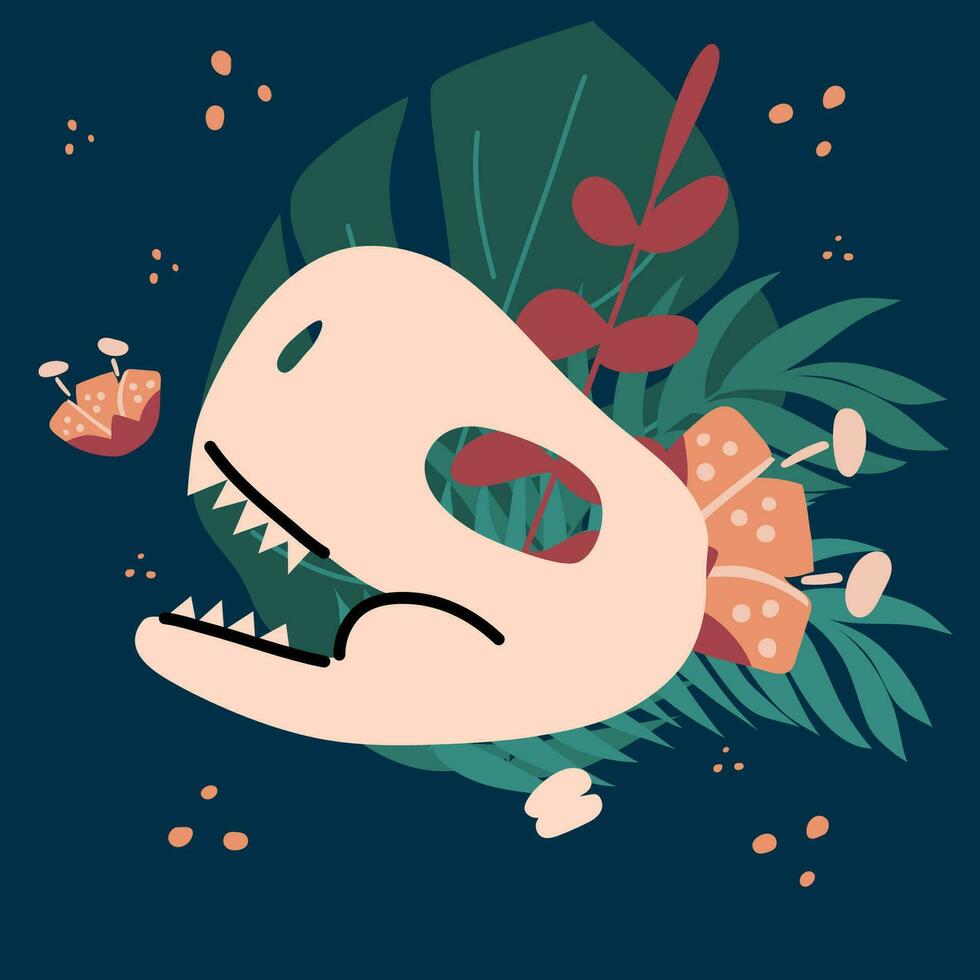 Vektor Illustration von ein Dinosaurier Schädel mit ein Blume.