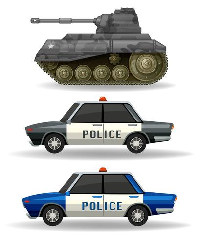 Polizeiautos und Militärpanzer vektor