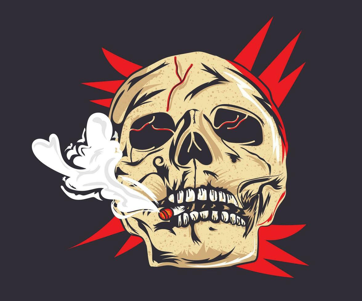 Vektor Illustration von Schädel, Jahrgang Mörder Schädel Rauchen Zigarre