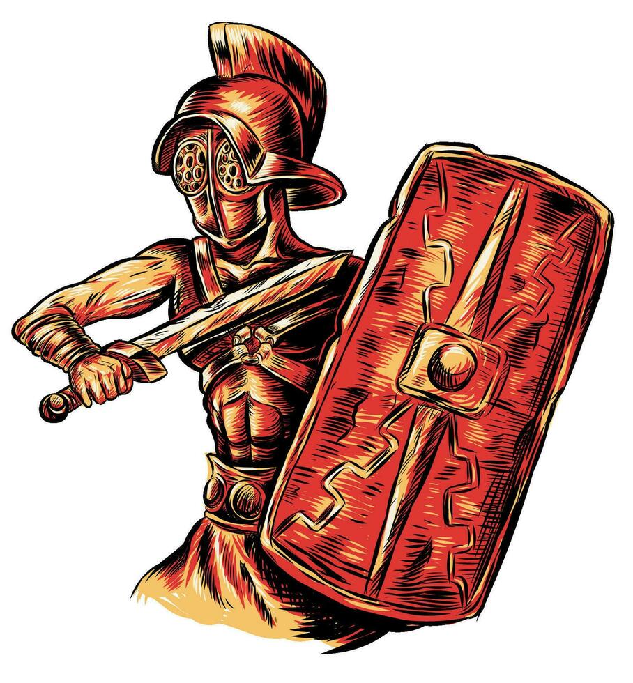 Gladiator Krieger Hand gezeichnet. Vektor Illustration Illustration