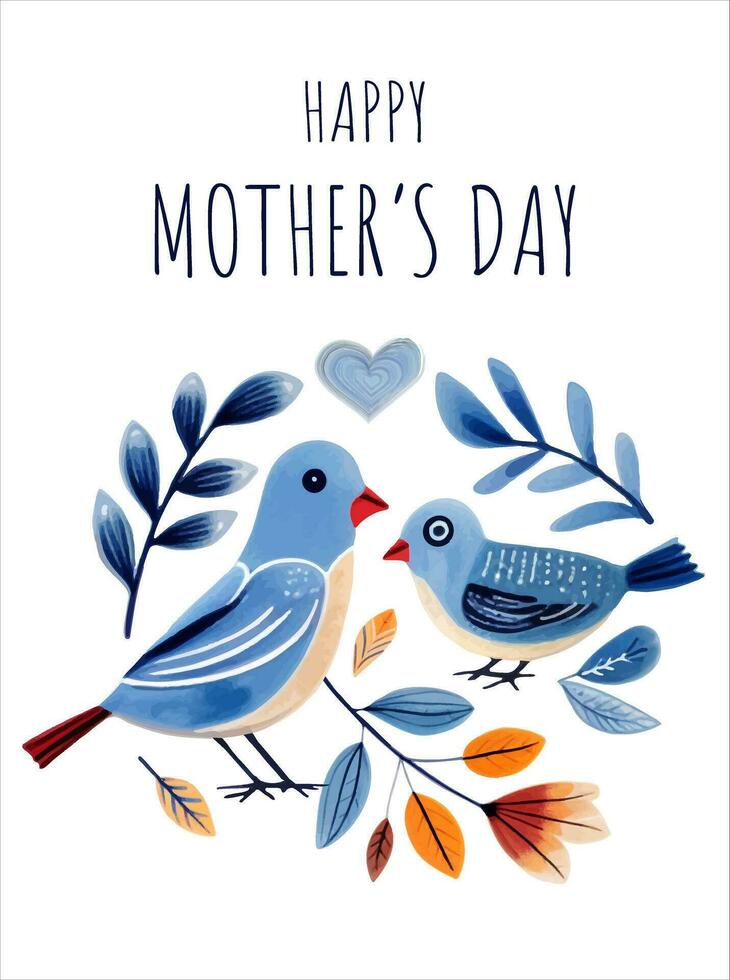 Mütter Tag Gruß Karte. Hand gezeichnet Rahmen mit Vögel im ethnisch Stil. Vögel und Blätter zum Design, Vorlage. vektor