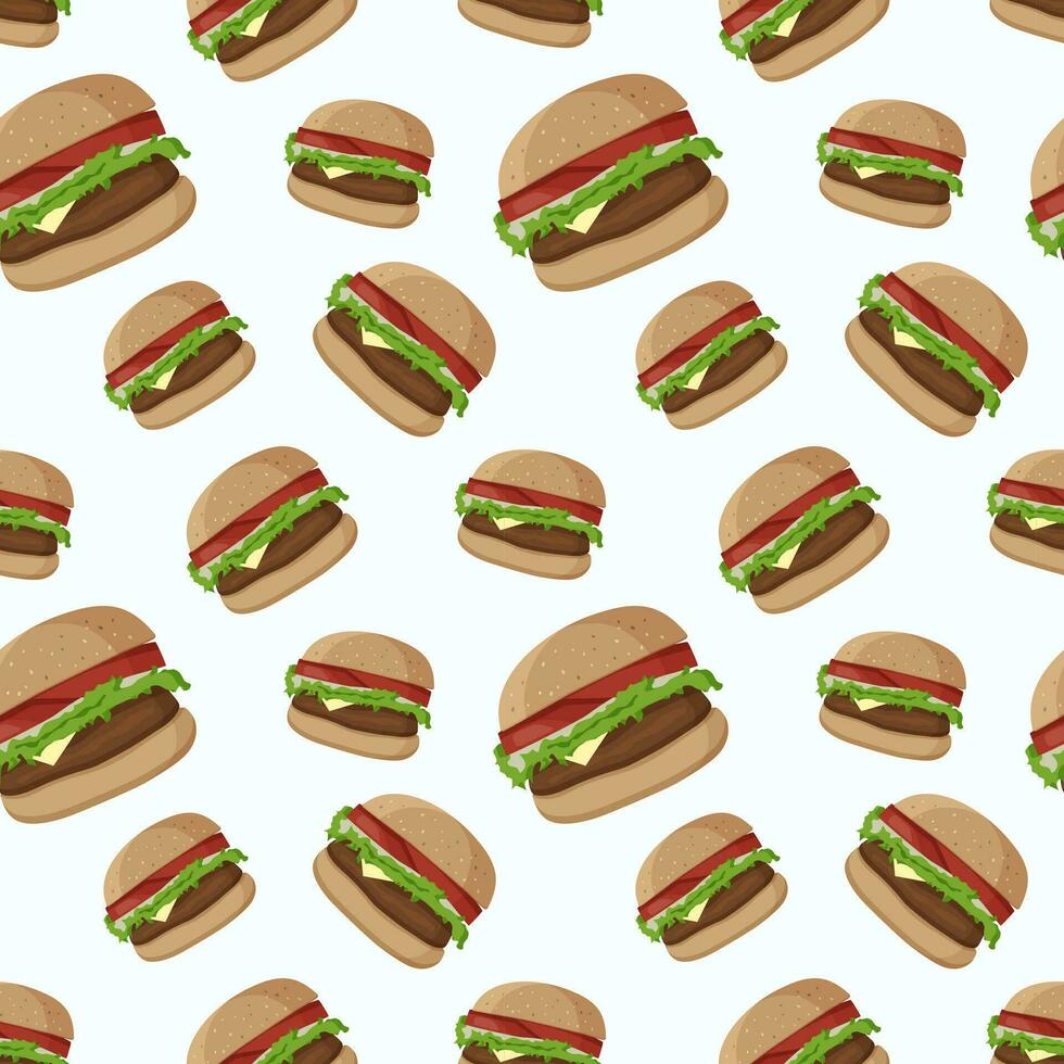 vektor sömlös mönster med gott hamburgare. hamburgare bakgrund. sömlös mönster med ostburgare.