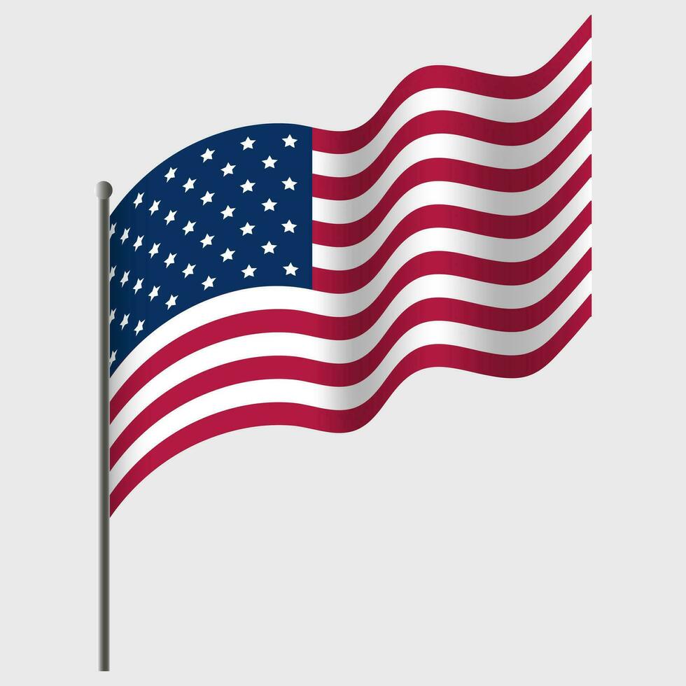 winkte USA Flagge. amerikanisch Flagge auf Fahnenstange. Vektor Emblem von USA