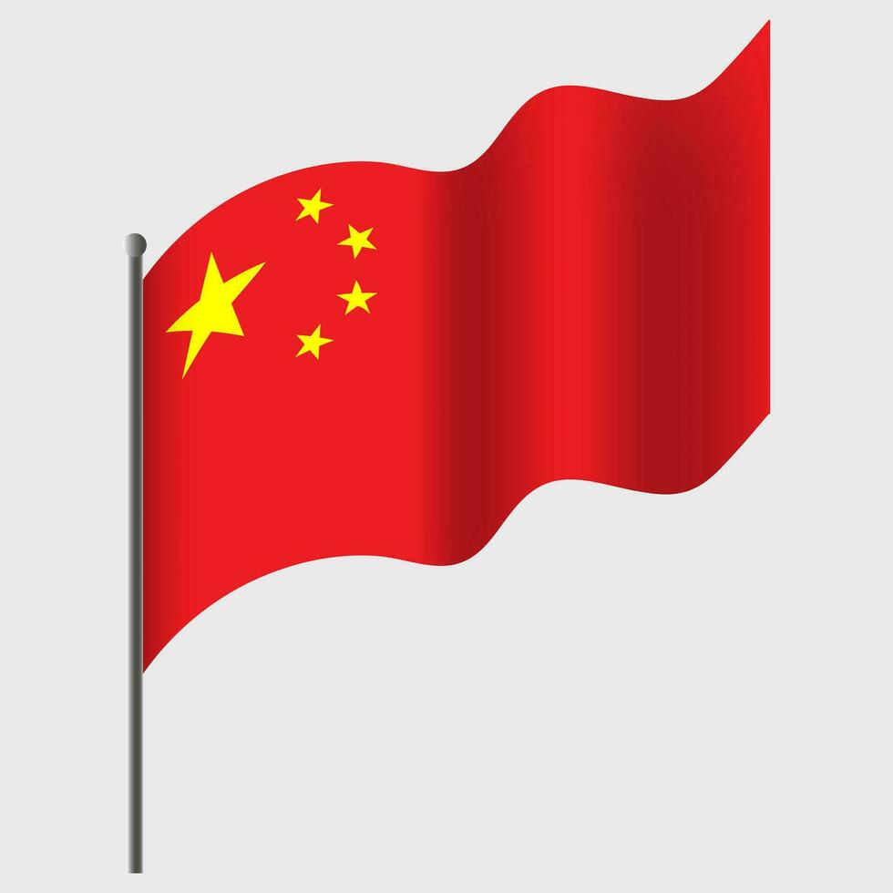 winkte China Flagge. Chinesisch Flagge auf Fahnenstange. Vektor Emblem von China