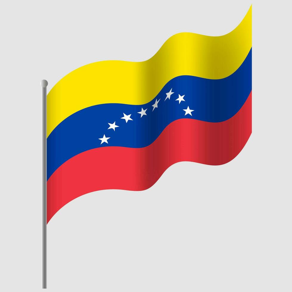 winkte Venezuela Flagge. Venezuela Flagge auf Fahnenstange. Vektor Emblem von Venezuela