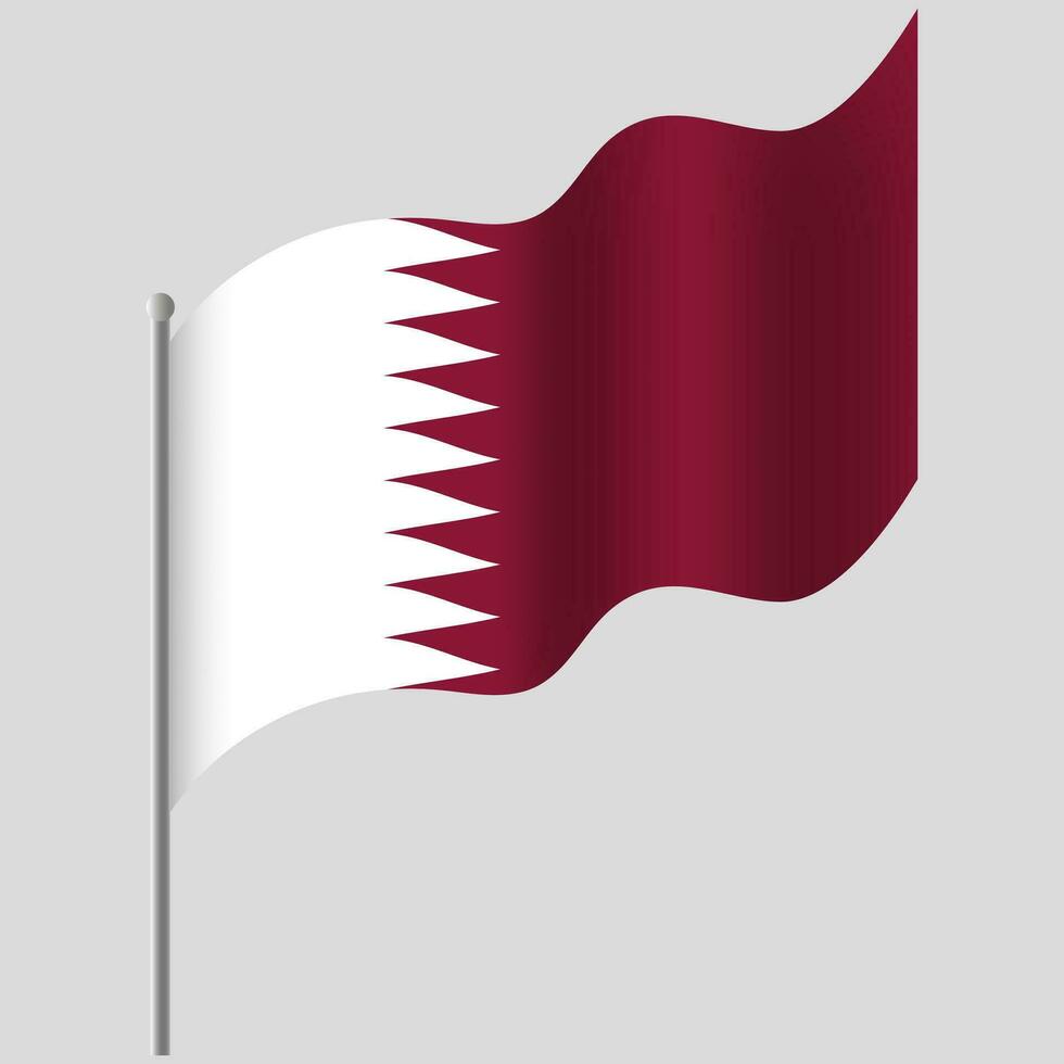 winkte Katar Flagge. Katar Flagge auf Fahnenstange. Vektor Emblem von Katar