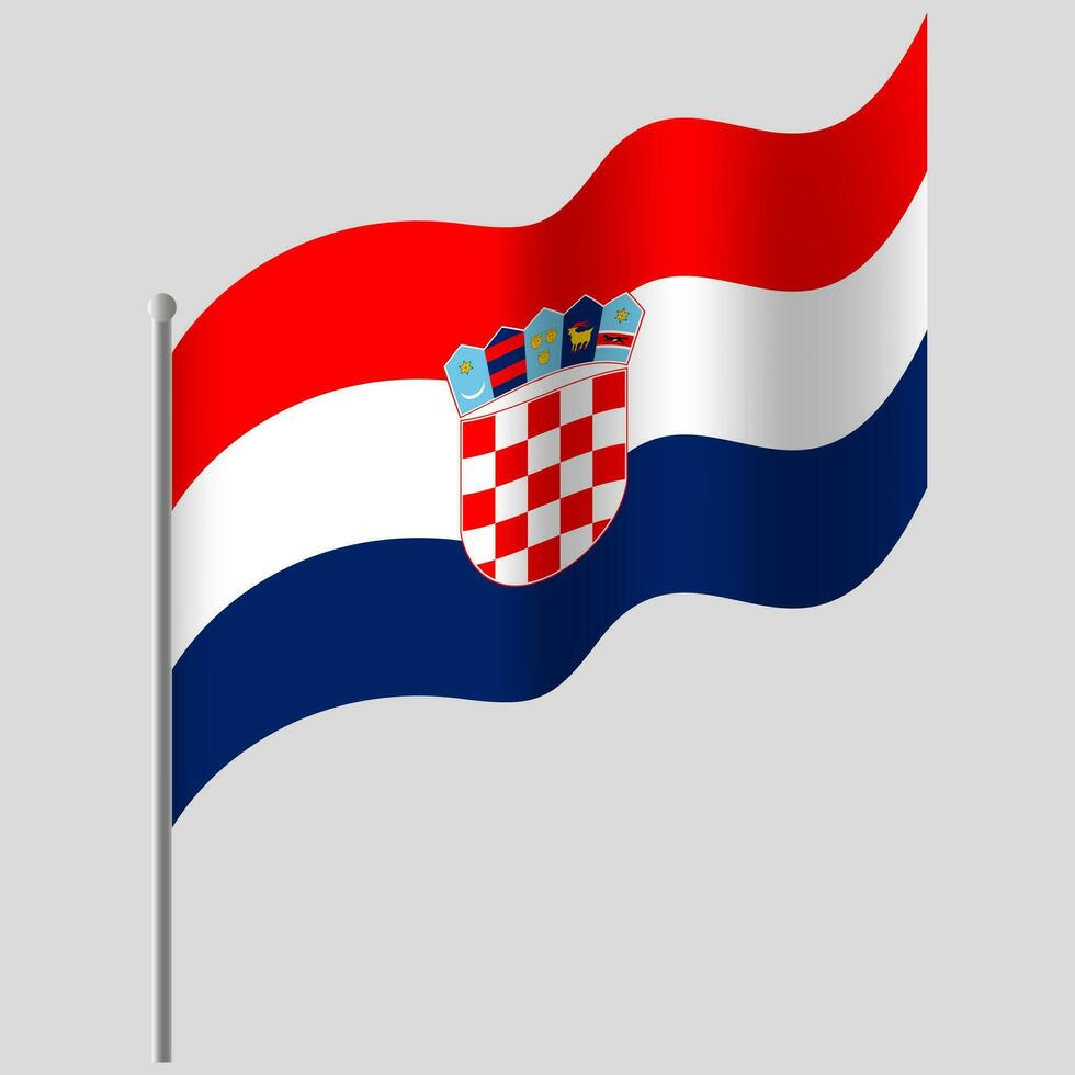 winkte Kroatien Flagge. Kroatien Flagge auf Fahnenstange. Vektor Emblem von Kroatien