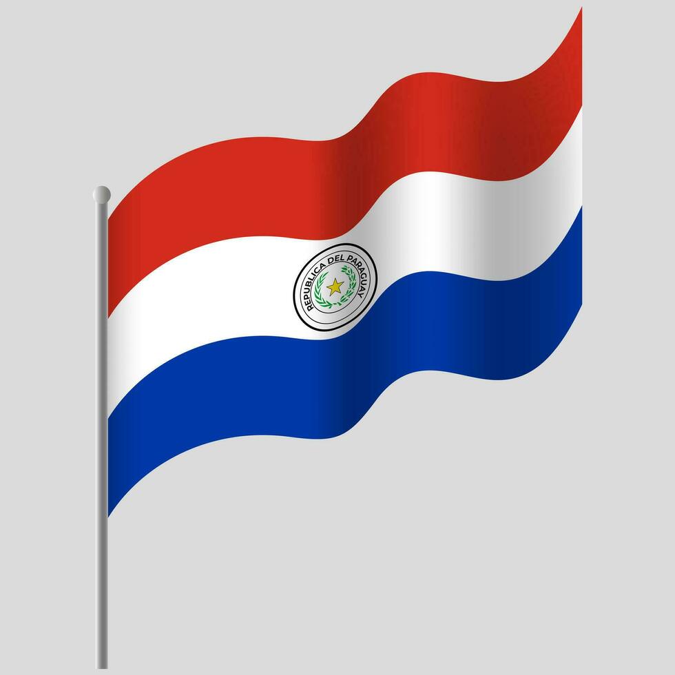 winkte Paraguay Flagge. Paraguay Flagge auf Fahnenstange. Vektor Emblem von Paraguay