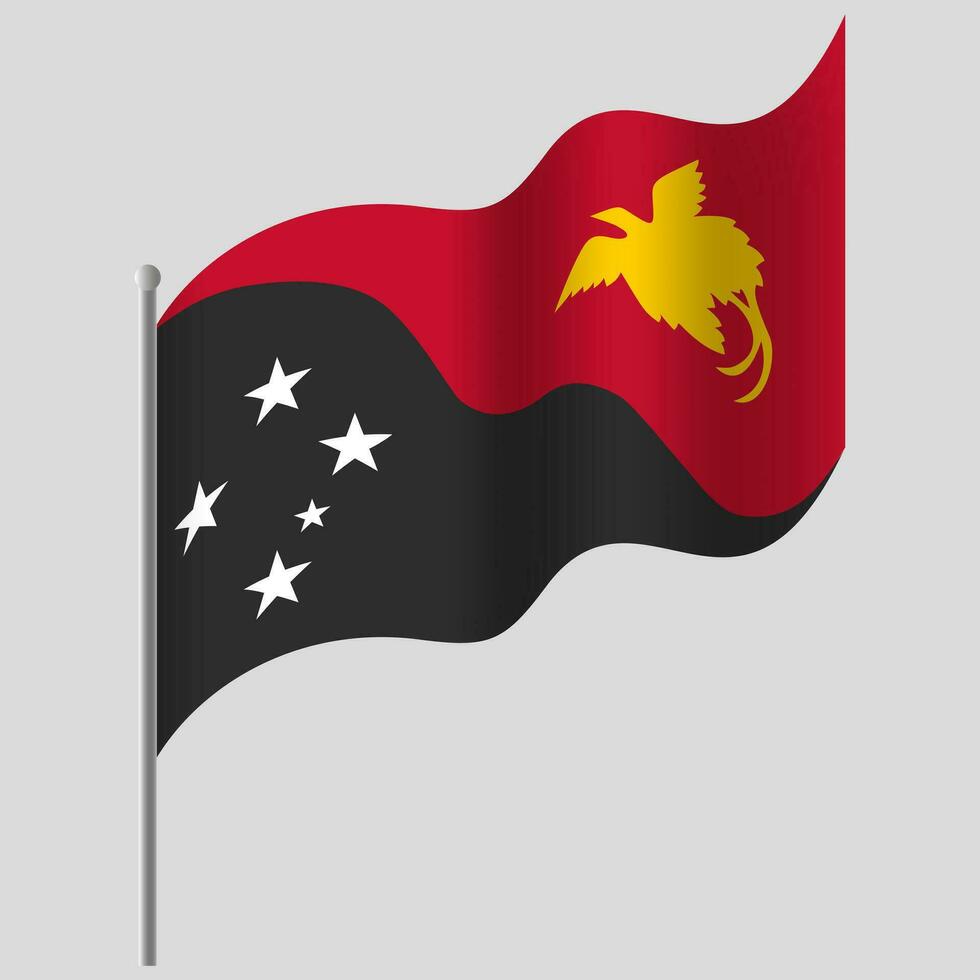 winkte Papua Neu Guinea Flagge. Papua Neu Guinea Flagge auf Fahnenstange. Vektor Emblem von Papua Neu Guinea