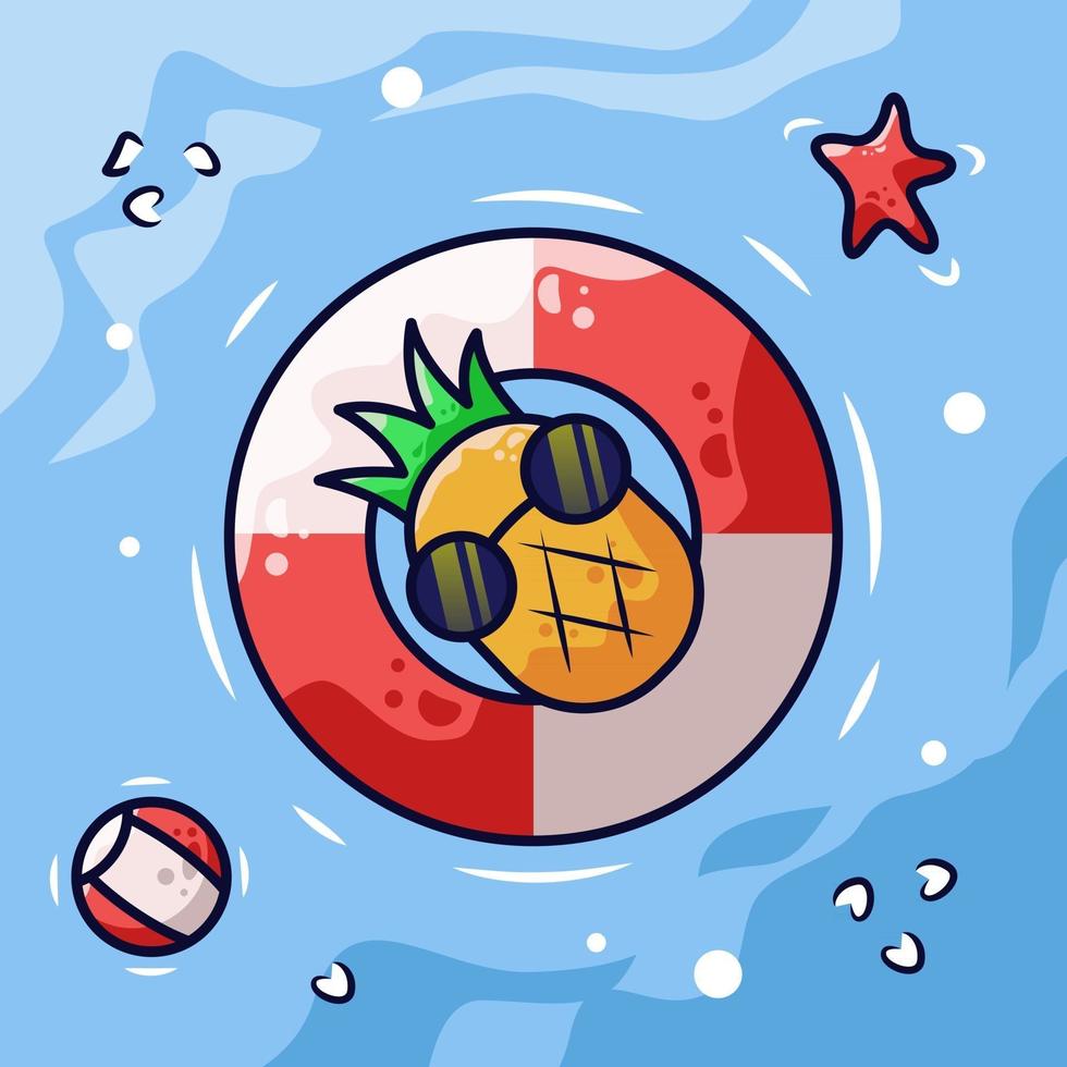 Ananas und Schwimmbad schwimmen auf dem Wasser Vektor-Cartoon-Illustration vektor