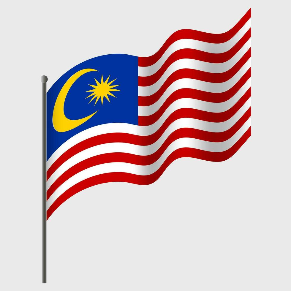 winkte Malaysia Flagge. malaysisch Flagge auf Fahnenstange. Vektor Emblem von Malaysia