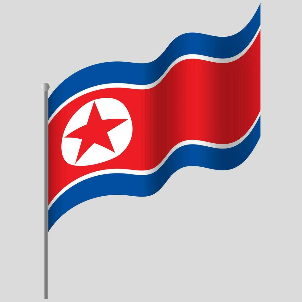 vinkade norr korea flagga. koreanska flagga på flaggstång. vektor emblem av norr korea