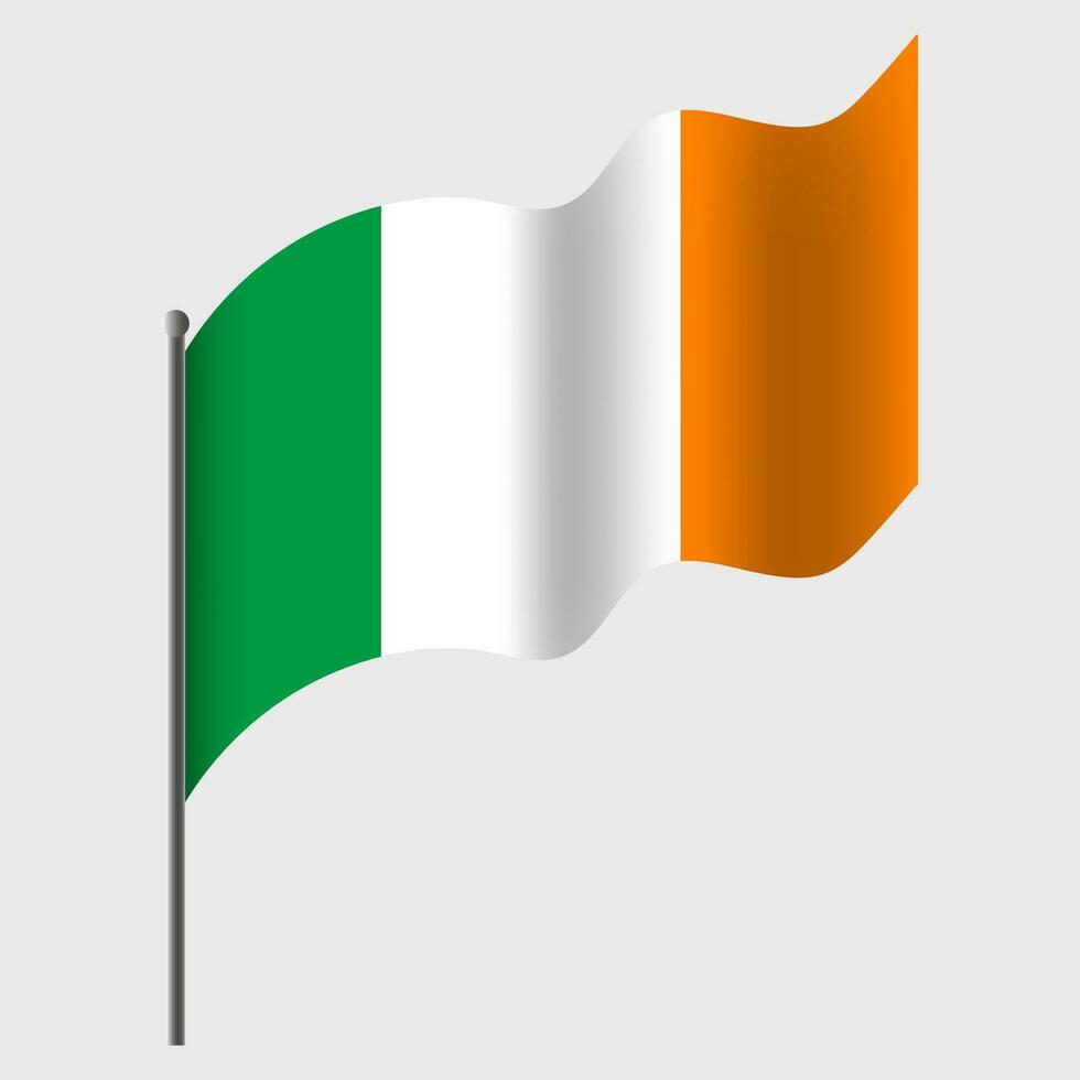 winkte Irland Flagge. irisch Flagge auf Fahnenstange. Vektor Emblem von Irland.