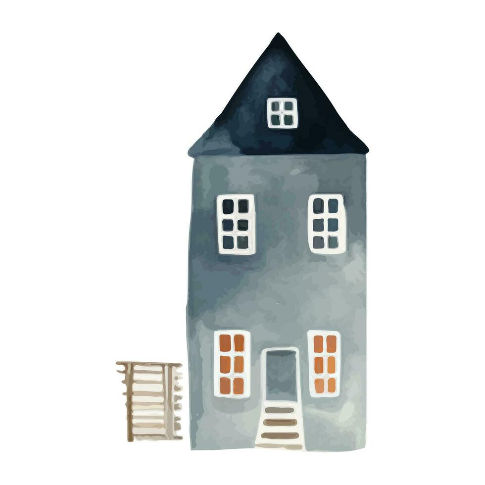 scandinavian vektor hus. söt vattenfärg Hem. europeisk byggnad. barnslig vektor illustration