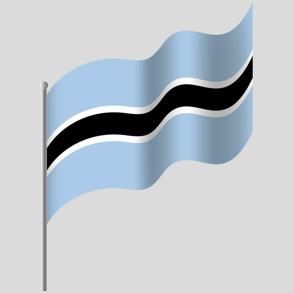 winkte Botswana Flagge. Botswana Flagge auf Fahnenstange. Vektor Emblem von Botswana