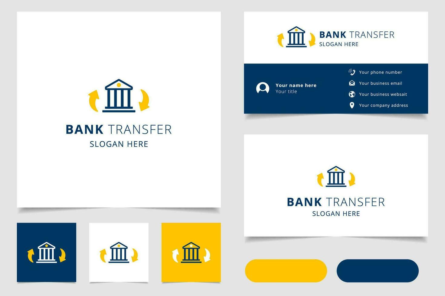 Bank överföra logotyp design med redigerbar slogan. branding bok och företag kort mall. vektor