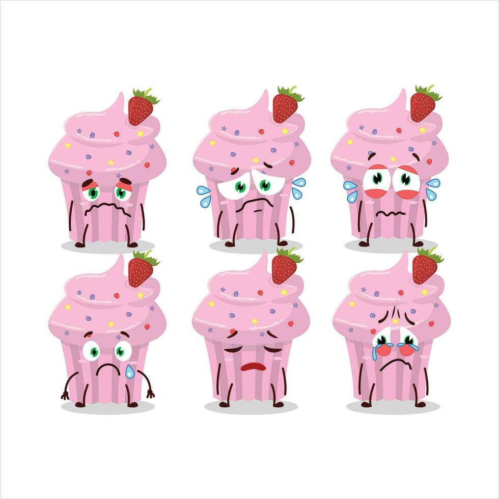 jordgubb muffin tecknad serie karaktär med ledsen uttryck vektor