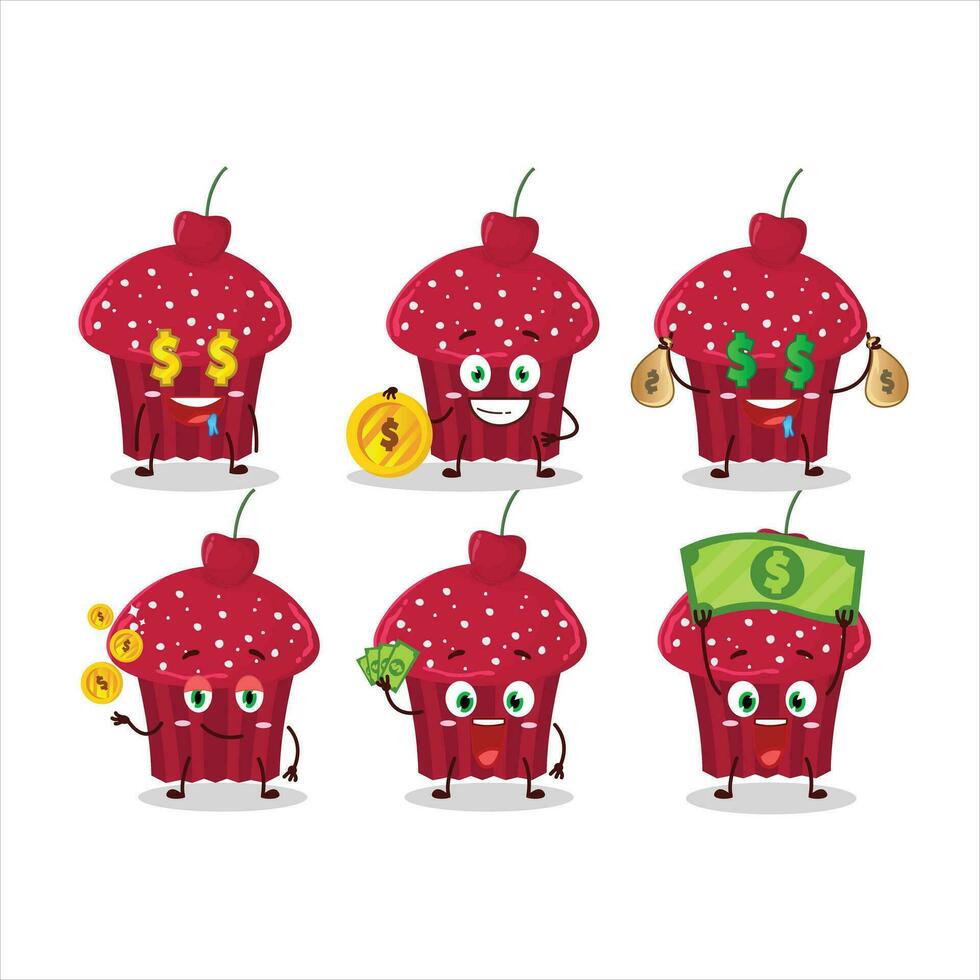 körsbär muffin tecknad serie karaktär med söt uttryckssymbol föra pengar vektor