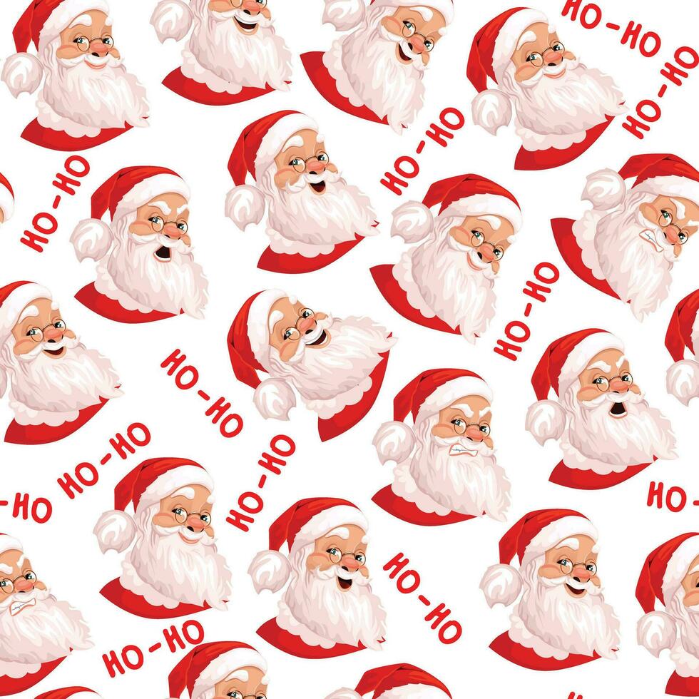 Santa claus nahtlos Muster, einstellen von 6 echt Emotionen. Ideal zum Tapeten, Textilien, Hintergründe, Verpackung Papier. Vorlage design.on Weiß Hintergrund. teuflisch, Art, heiter. vektor