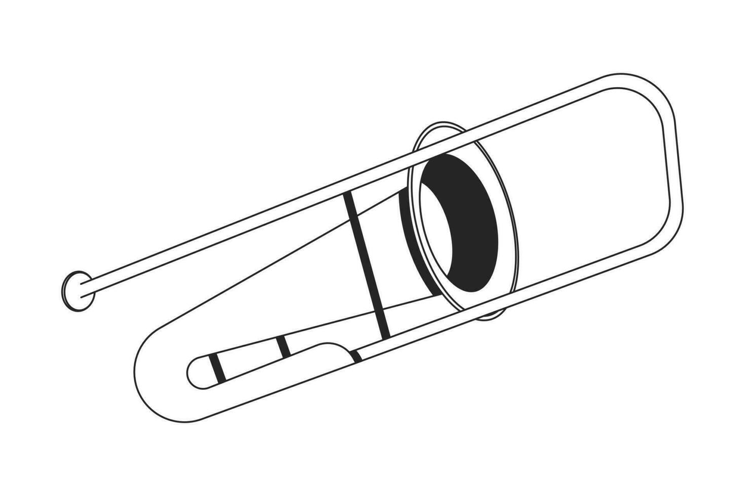 Jazz Posaune Musical Instrument schwarz und Weiß 2d Linie Karikatur Objekt. Musik- trainieren Ausrüstung isoliert Vektor Gliederung Artikel. Wind Messing- Instrument zum Orchester monochromatisch eben Stelle Illustration