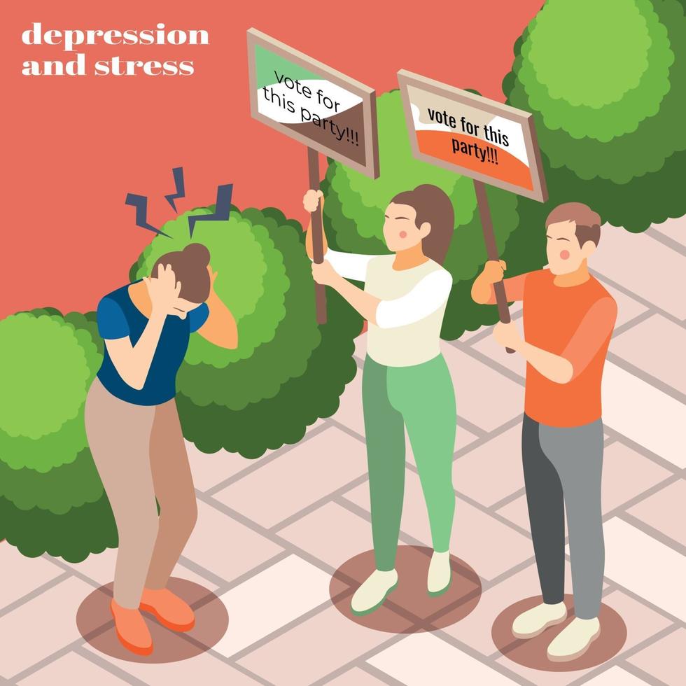 depression stress isometrisk bakgrund vektorillustration vektor