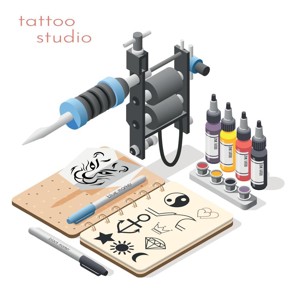 Tattoo Studio isometrische Hintergrund-Vektor-Illustration vektor