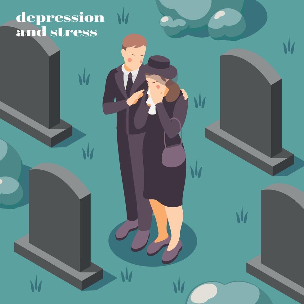 Depression Stress isometrische Hintergrund-Vektor-Illustration vektor