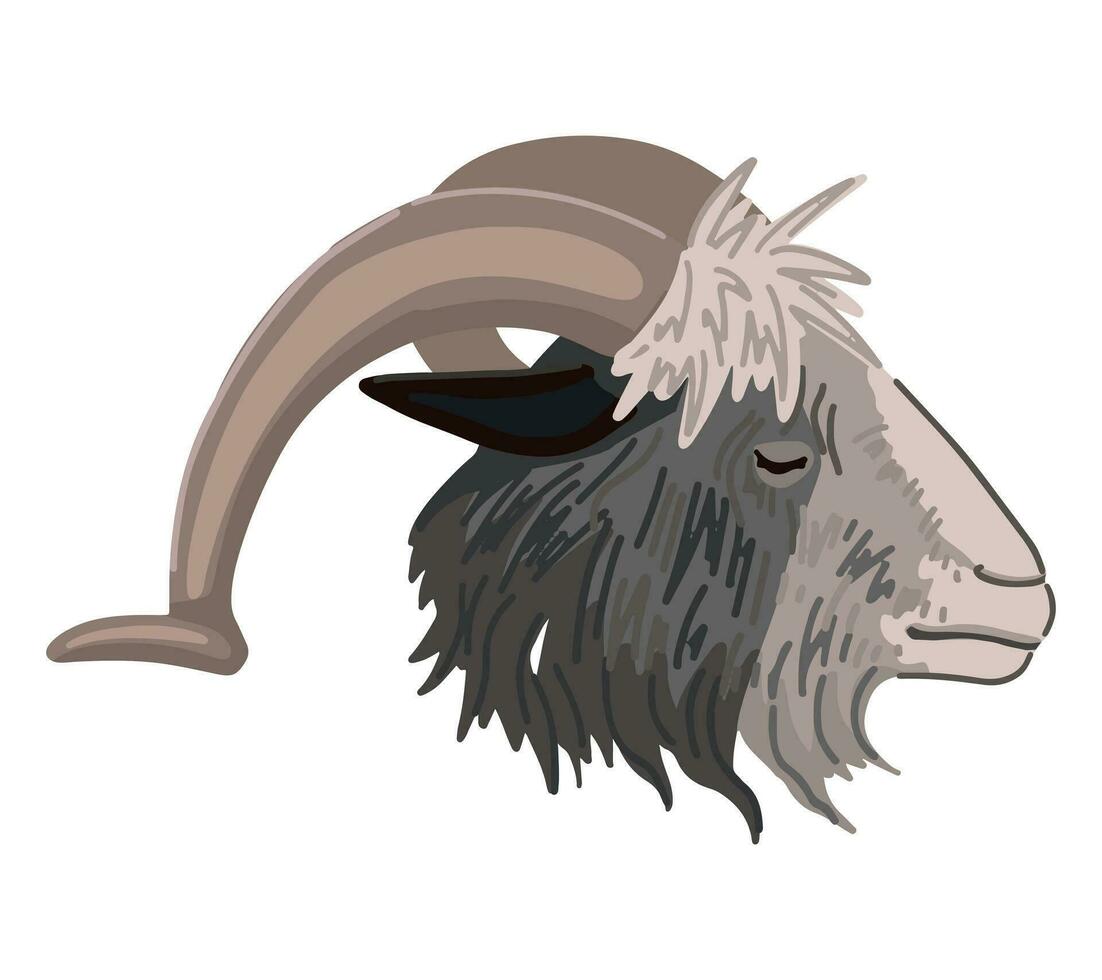 Ziege Kopf Clip Art isoliert auf Weiß. Karikatur Stil Zeichnung von Bauernhof Tier. Halloween gruselig Fauna modern Vektor Illustration.