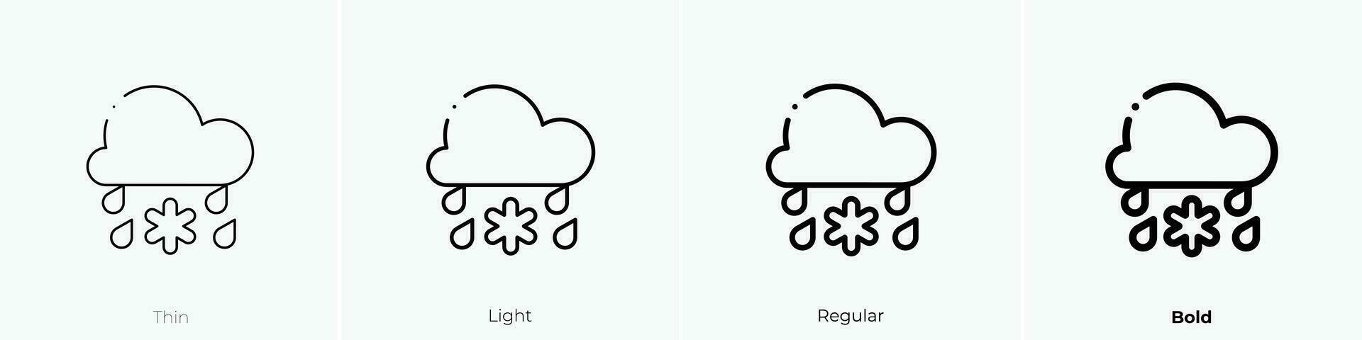 Schnee Symbol. dünn, Licht, regulär und Fett gedruckt Stil Design isoliert auf Weiß Hintergrund vektor