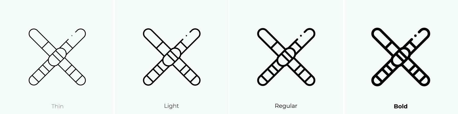 Ski Symbol. dünn, Licht, regulär und Fett gedruckt Stil Design isoliert auf Weiß Hintergrund vektor