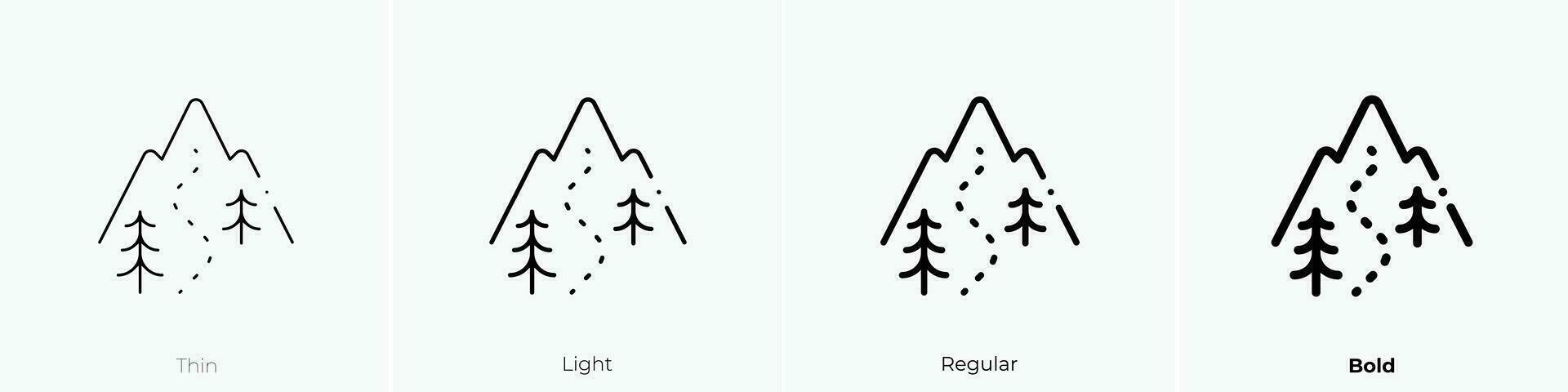 Skifahren Symbol. dünn, Licht, regulär und Fett gedruckt Stil Design isoliert auf Weiß Hintergrund vektor