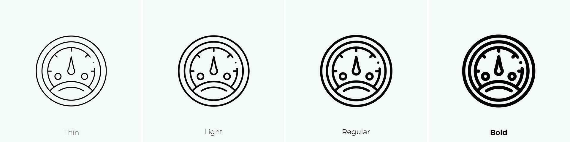 Tachometer Symbol. dünn, Licht, regulär und Fett gedruckt Stil Design isoliert auf Weiß Hintergrund vektor