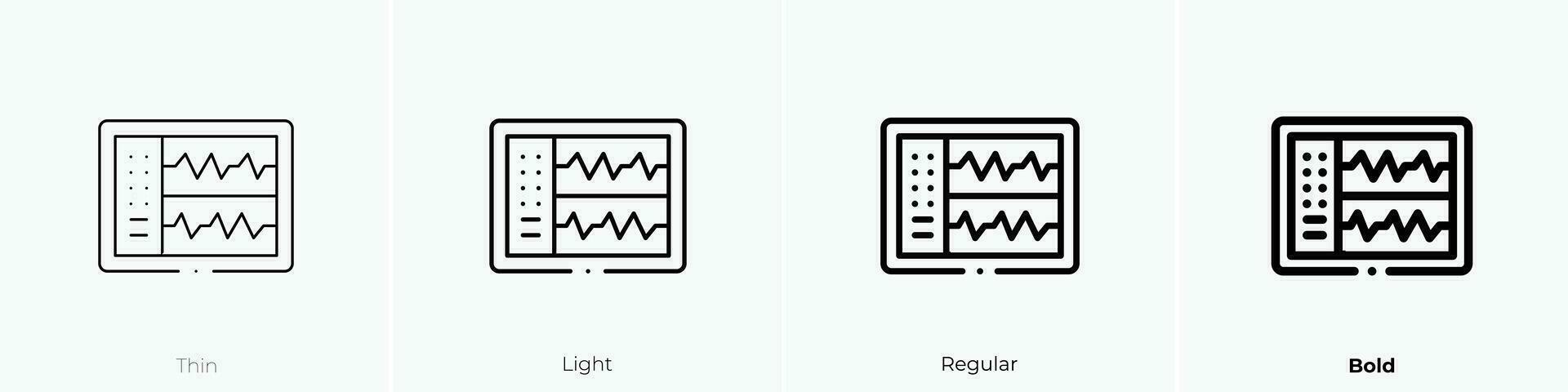 Klang Wellen Symbol. dünn, Licht, regulär und Fett gedruckt Stil Design isoliert auf Weiß Hintergrund vektor